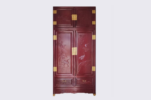 广宁高端中式家居装修深红色纯实木衣柜